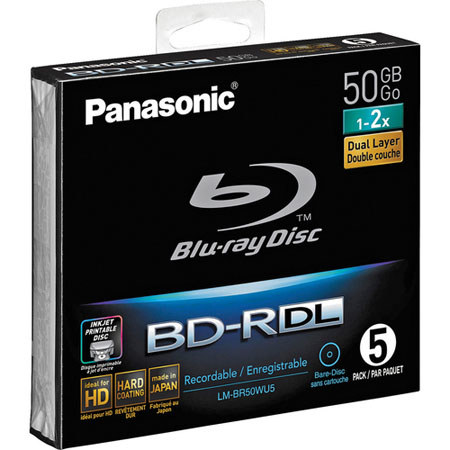 Panasonic LM-BR50LDE Five (5) Pack 50GB Single-Sided Single Layer 24x Speed (72Mbps) Write Once (R) Blue-ray Printable Discs