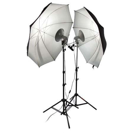 Photoflex First Studio Portrait Kit, with 2 First Star Lights, Bulbs, Stands &amp; Umbrellas image
