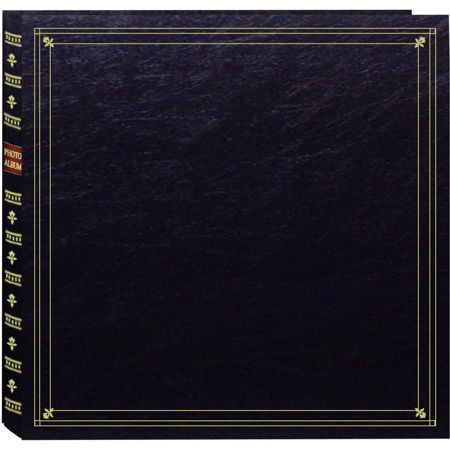 Pioneer Full Size Post Bound, Clear Pocket Photo Album with Memo Area, holds 300 4" x 6" Photos 3 Up, Solid Color Cover with Gold Trim, Black. image