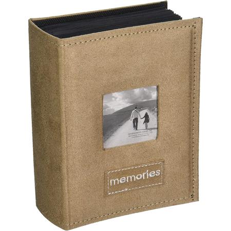 Pioneer Embroidered Patch Faux Suede Photo Album, with Front Cover Frame, Holds 100 4" x 6" Photos, 1 Per Page. Color: Tan image