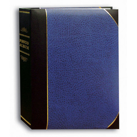 Pioneer Ledger Le'Memo Bi-Directional Bound Photo Album, Solid Black / Blue Color Covers with Gold Accents, Holds 200 5" x 7" Photos, 2 Per Page. image