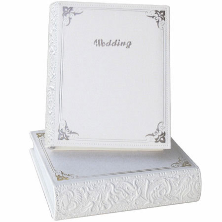 Pioneer WES-246, 4&quot; x 6&quot; Book Style Italian Embossed White Leatherette Wedding Photo Album, Holds 208 Photos image