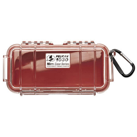 Pelican 1030 Watertight Hard Micro Case with Rubber Liner - Clear / Red