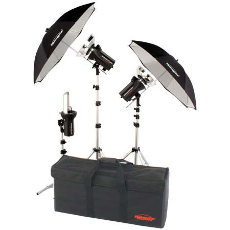 Photogenic StudioMax III AC/DC Executive Wireless Kit with 3 AKC 320B Constant-Color Monolights, Umbrellas, Background Reflector, Stands &amp; Case, (Battery Not Included). (AKC960BK) image
