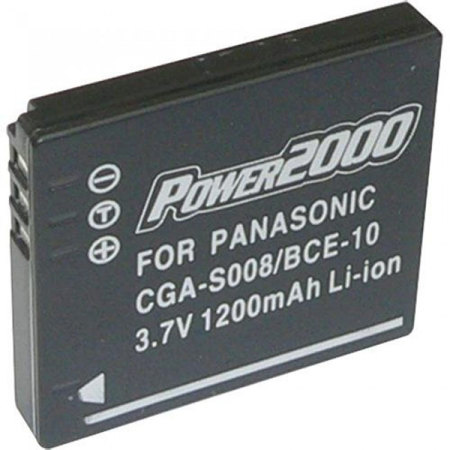 Power2000 CGA-S008/ BCE-10 Replacement 3.7v, 1200mAh Lithium Ion Battery for Panasonic CGA-S008, BCE-10 and Leica BP-DC6 Digital Camera Batteries