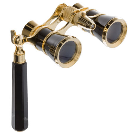 Adorama 3 x 25 Iolanta Opera Glass Binocular with Built-In Extendable Handle, BLack with Gold Trim image