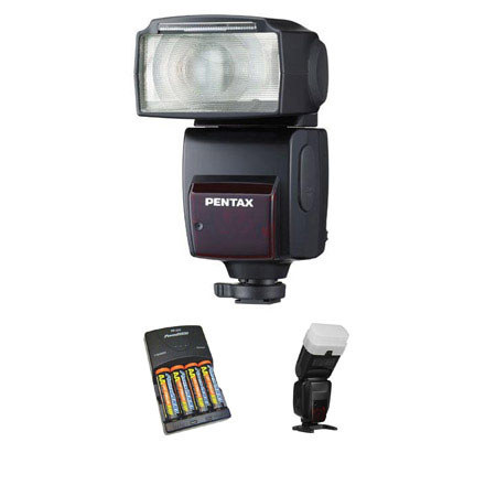 Pentax AF-540FGZ Dedicated Shoe Mount Zoom Flash - Basic Outfit - with 4 NiMH Batteries, Charger, Sto-Fen Omni-Bounce image