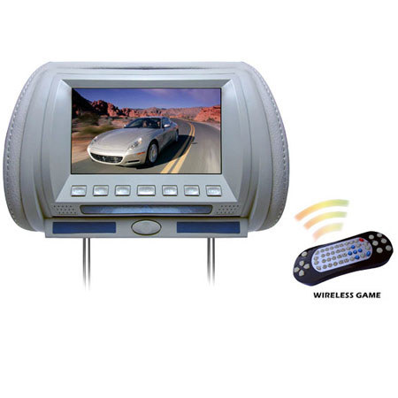 Pyle PL70HD Adjustable Hideaway Headrest 7" TFT Video Monitor with Built-In DVD/USB/SD Player, Wireless IR/FM Transmitter/ 32 Video Game System, Gray