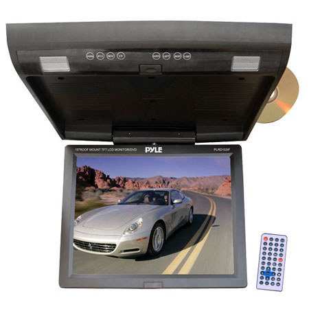 Pyle PLRD153IF 15.1" Flip Down Monitor with Built in DVDSD/USB Player, Wireless FM Modulator/ IR Transmitter, 1440x900 Resolution