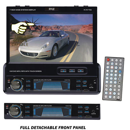Pyle PLTS77DU 7" Single DIN In-Dash Motorized Touch Screen TFT/LCD Monitor with DVD/CD/MP3/MP4/USB/SD/AM-FM/RDS Receiver