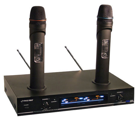 Pyle PDWM3000 Dual VHF Rechargeable Wireless Microphone System, 50 Hz to 16 kHz Frequency Response