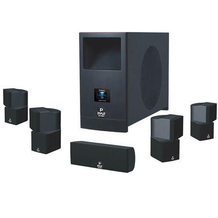 Pyle 5.1 Channel Home Theater Surround Sound System with Active Subwoofer and Five Satellite Speakers