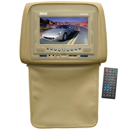 Pyle PLD72 Adjustable Headrests with Built-In 7" TFT/LCD Monitor, Tan