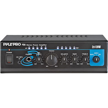 Pyle PTA4 Mini 2x120W Stereo Power Amplifier with AUX/CD Input