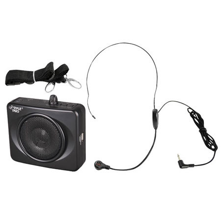 Pyle Waistband Portable PA System with USB Input, Headset Microphone, Built-In Rechargeable Batteries, Black