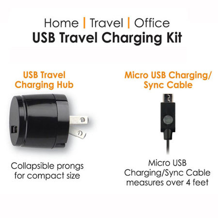 Qmadix USB Travel Charging Kit with Data-Charging Sync Cable