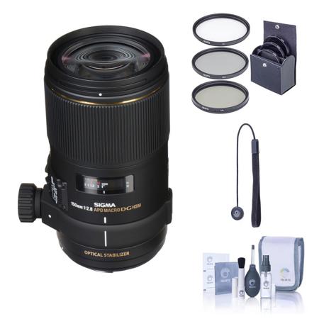 Sigma 150mm f/2.8 EX DG OS HSM APO Macro Lens Kit. For Canon EOS Cameras with Tiffen 72mm Photo Essentials Filter Kit, Lens Cap Leash, Professional Lens Cleanin