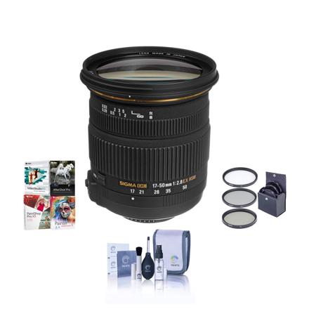 Sigma 17-50mm f/2.8 EX DC OS HSM Auto Focus Lens Kit, for Nikon Digital SLR Cameras, with Tiffen 77mm UV Wide Angle Filter, Professional Lens Cleaning Kit,