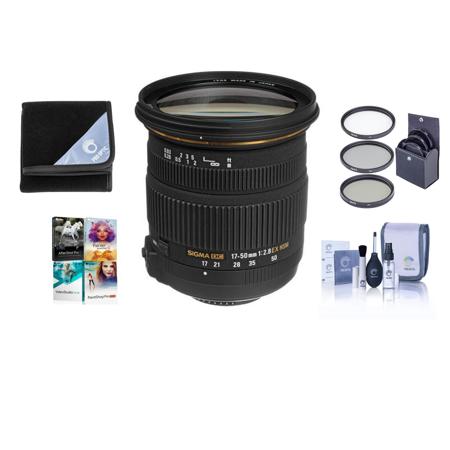 Sigma 17-50mm f/2.8 EX DC HSM Auto Focus Lens Kit, for Pentax Digital SLR Cameras, with Tiffen 77mm UV Wide Angle Filter, Professional Lens Cleaning Kit, Slip O
