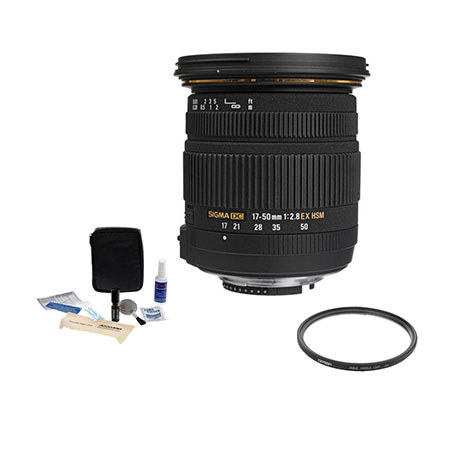 Sigma 17-50mm f/2.8 EX DC OS HSM Auto Focus Lens Kit,for Sigma Digital SLR Cameras with Tiffen 77mm UV Wide Angle Filter, Professional Lens Cleaning Kit, Slip O