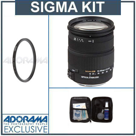 Sigma 18mm - 200mm f/3.5-6.3 DC OS (Optical Stabilizer) Af Lens Kit, for Canon EOS Digital SLR Cameras with Tiffen 72mm UV Wide Angle Filter, Lens Cap Leash, Professional Lens Cleaning Kit image