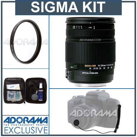 Sigma 18mm - 250mm f/3.5-6.3 DC OS (Optical Stabilizer) HSM AF Lens Kit, for Nikon Digital SLR Cameras with Tiffen 72mm UV Filter, Lens Cap Leash, Professional Lens Cleaning Kit image
