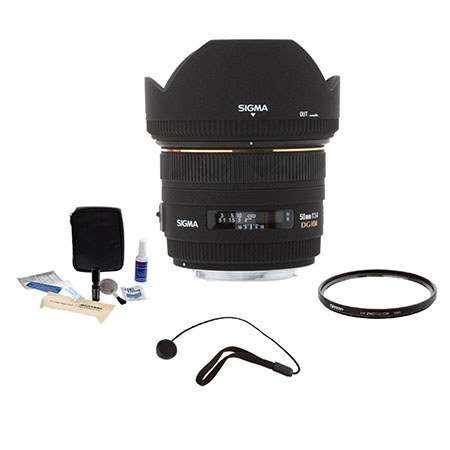 Sigma 50mm f/1.4 EX DG HSM Auto Focus Lens KIT, for Canon EOS Cameras with Tiffen 77mm UV Filter, Lens Cap Leash, Professional Lens Cleaning Kit image