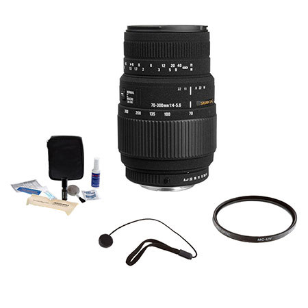Sigma 70-300mm f/4-5.6 DG Macro Tele Zoom Lens Kit, for Canon EOS Cameras with Tiffen 58mm UV Filter, Lens Cap Leash, Professional Lens