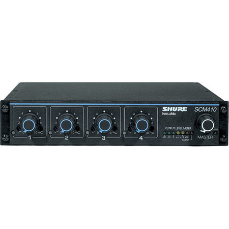 UPC 042406072427 product image for Shure SCM410 4 Channel Automatic Microphone Mixer, 100-120 V AC Power, 4 XLR Mic | upcitemdb.com