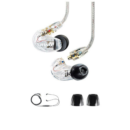 Shure SE215 Sound-Isolating In-Ear Stereo Earphones, Clear - Bundle - with Shure CBL-M+-K-EFS iPhone & iPod Headphone Cable with Mic and Remote, FREE: Black