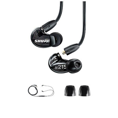 Shure SE215 Sound-Isolating In-Ear Stereo Earphones, Translucent Black - Bundle - with Shure CBL-M+-K-EFS iPhone & iPod Headphone Cable with Mic and Remote,