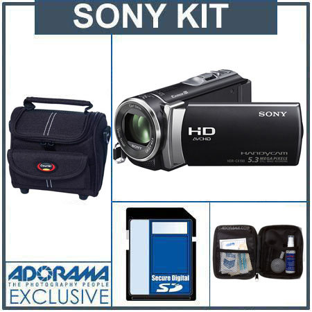 Sony HDR-CX190 HD Flash Memory Camcorder, Black - Bundle - with Sony 16GB SD Memory Card, Camcorder Case, Digital Lens Cleaning Kit,Adorama USB 2.0 SDHC/MMC Car