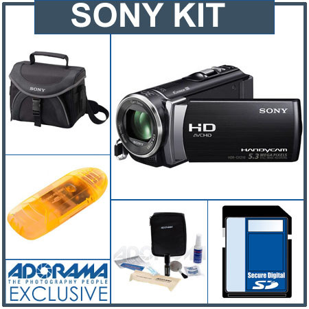 Sony HDR-CX210 HD 8GB Flash Memory Camcorder, Black - Bundle - with Sony 16GB SD Memory Card,Sony Shoulder Carrying Camcorder Case, ,Spare Replacement Battery, 