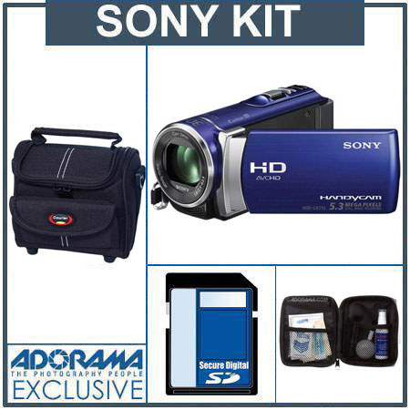 Sony HDR-CX210 HD 8GB Flash Memory Camcorder, Blue - Bundle - with 16GB SD Memory Card, Camcorder Case, Digital Lens Cleaning Kit,Memory Card Reader