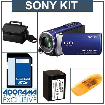 Sony HDR-CX210 HD 8GB Flash Memory Camcorder, Blue - Bundle - with SanDisk 16GB Ultra SDHC Memory Card, Sony LCS-U10 Camcorder System Case, Power2000 ACD770 245