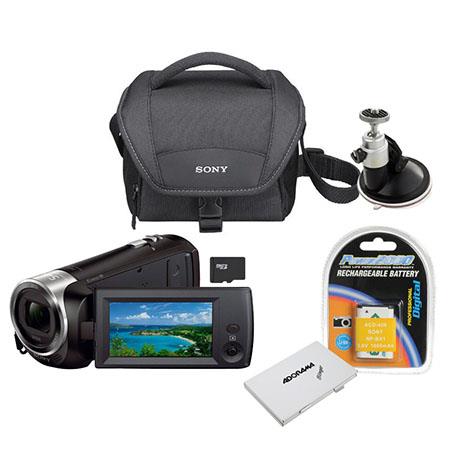 Sony HDR-CX240 Full HD Handycam Camcorder, Black - Bundle With Sandisk 16GB CLS10 UHS-1 Micro SDHC Card, Camcorder Case, Spare Battery, SD Card Memory Wallet, Suction Cup Ball Head
