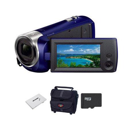 Sony HDR-CX240 Full HD Handycam Camcorder, Blue - Bundle With 16GB CLS10 UHS-1 Micro SDHC Card, Camcorder Case, SD Card Reader