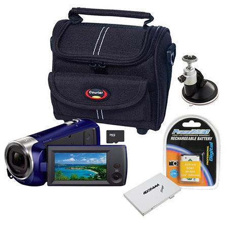 Sony HDR-CX240 Full HD Handycam Camcorder, Blue - Bundle With Sandisk 16GB CLS10 UHS-1 Micro SDHC Card, Camcorder Case, Spare Battery, Slinger 12 card Memory Wallet, Suction Cup Ball Head