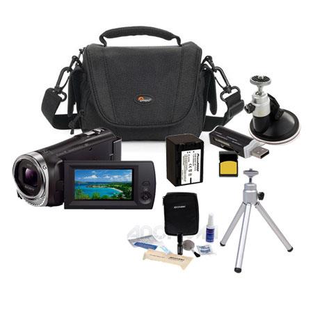 Sony HDR-CX330 Full HD Handycam Camcorder, - Bundle With 16GB Micro SDHC Card, LowePro Carrying Case, Spare High Capacity (2450 mAh) Battery, Cleaning Kit, Table Top Tripod, SD Card Reader, Suction Cup Ball Head