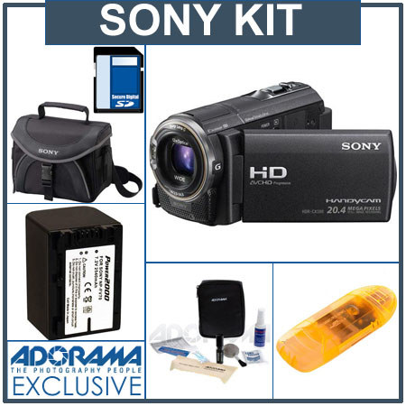 Sony HDR-CX580V HD 32GB Flash Memory Camcorder, Black - Bundle - with Sony SDHC 16GB Class 10 Memory Card, Sony LCS-X20 Shoulder Carrying Case, Power2000 Spare 