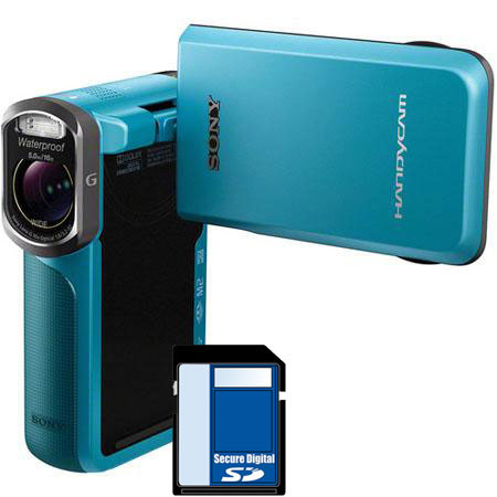 Sony HDR-GW77V Waterproof Full HD 16GB Flash Memory Camcorder, Blue - Bundle - with Sony 16GB microSDHC Memory Flash Card
