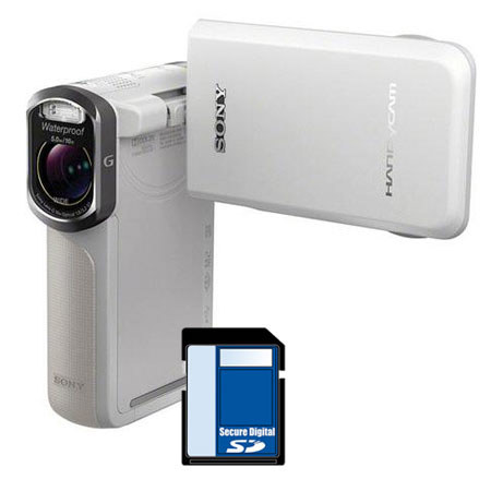 Sony HDR-GW77V Waterproof Full HD 16GB Flash Memory Camcorder, White - Bundle - with Sony 16GB microSDHC Memory Flash Card
