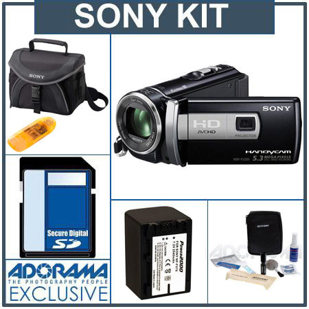 Sony HDR-PJ200 HD Flash Memory Camcorder with Projector, Black - Bundle - with Sony SDHC 16GB Class 10 Memory Card, Sony LCS-X20 Shoulder Case, Spare Battery, A