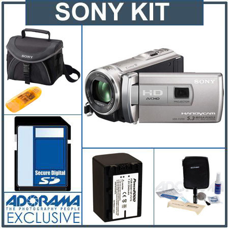 Sony HDR-PJ200 HD Flash Memory Camcorder with Projector, Silver - Bundle - with Sony SDHC 16GB Class 10 Memory Card, Sony LCS-X20 Shoulder Case, Power2000 ACD77