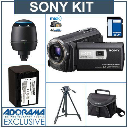 Sony HDR-PJ580V 32GB Full HD Camcorder with Projector, Black - Bundle - with Sony RDP-CA1 Portable Speaker, Sony SDHC 16GB Class 10 Memory Card, Sony LCS-X20 Ny