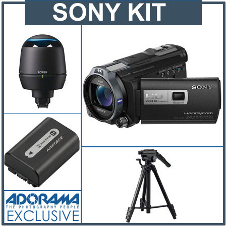Sony HDR-PJ760V HD 96GB Flash Memory Camcorder with Projector, Black - Bundle - with Sony RDP-CA1 Portable Speaker, Sony VCT-60AV Camcorder Tripod with Remote, 