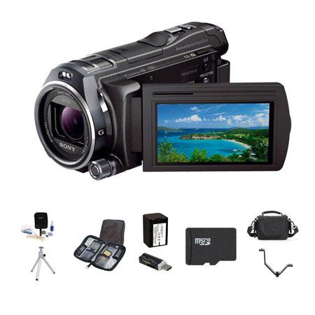 Sony HDR-PJ810 32GB Full HD Handycam Camcorder with Built-in Projector, - Bundle With LowePro Carrying Case, 32GB Class 10 SDHC Memory Card, Spare NP-FV70 Battery, Cleaning Kit, Slinger Memory Case, USB Card Reader, Table Top Tripod, Adorama V-Bracket wit