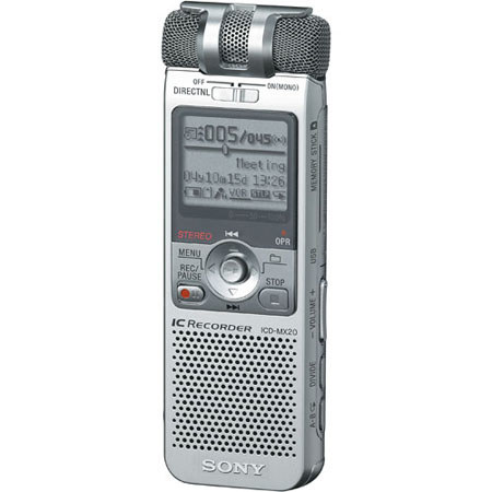 Sony ICD-MX20 Memory Stick Media Digital Voice Recorder with Dragon Naturally Speaking Software, 32MB Built-in Memory, 11 Hours Recording Time image