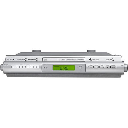 Sony ICF-CDK50 Under Cabinet Kitchen CD Clock Radio with Built-in Audio Cable, Automatic Time Set, Cooking Timer