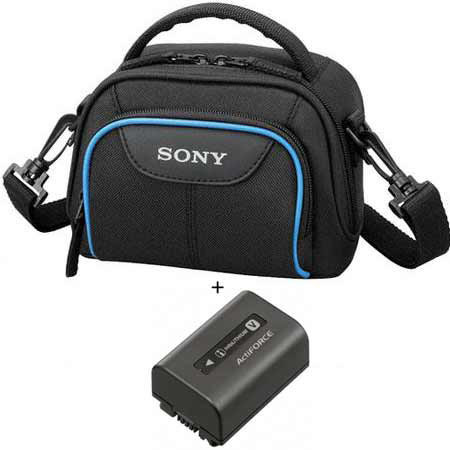 Sony Camcorder Accessory Kit, LCS-VA15/B Nylon Soft Carrying Case, Black for Various Camcorders - & Sony NPFV50 InfoLithium V Series Camcorder Battery Pack
